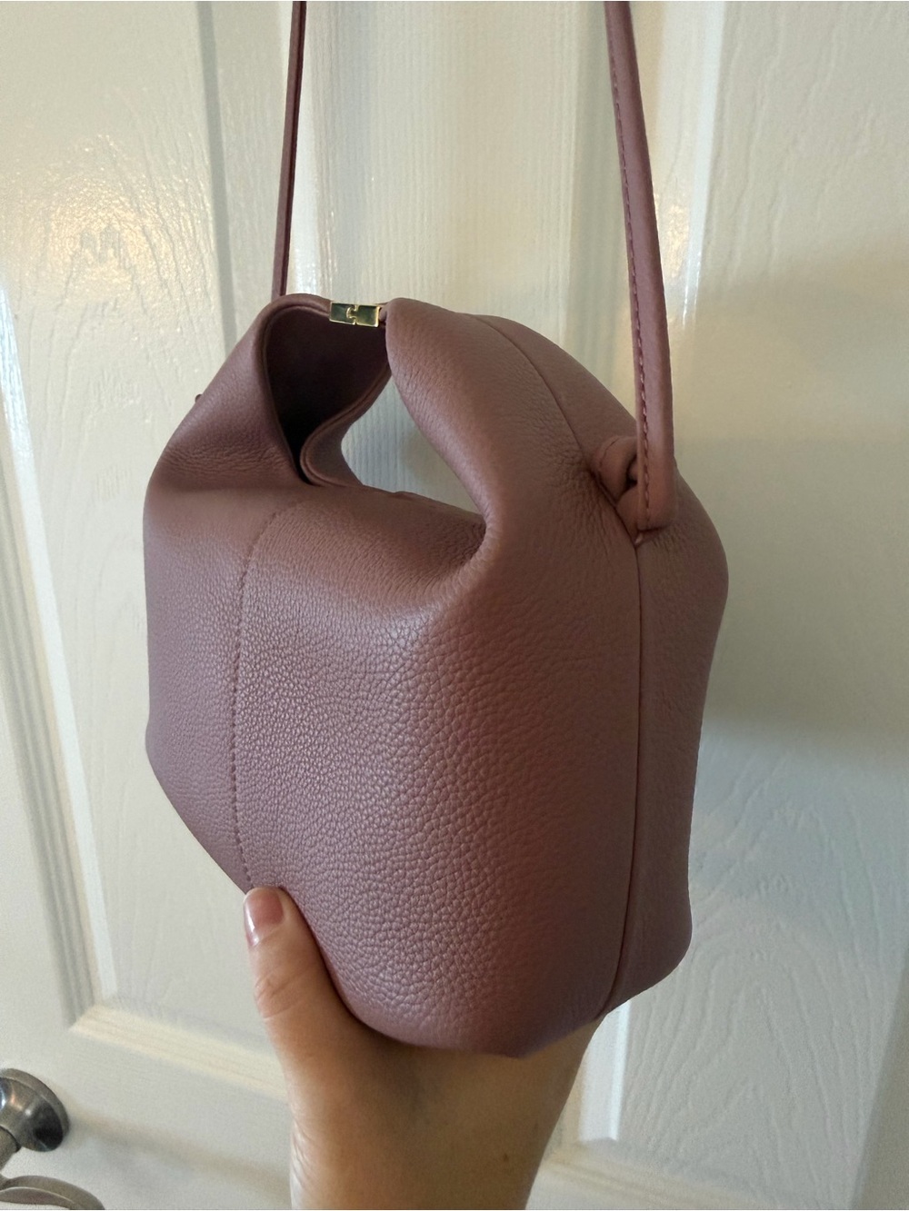 Polène Beri Blush Women's Soft Pink Knot Detail Leather Tote Shoulder Bag - Picture 4 of 16